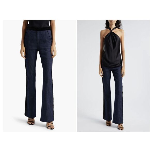 New Cinq A Sept Women's Blue Ariane Racing Stripes Bootcut Jeans Pants Size 8 - Picture 1 of 6